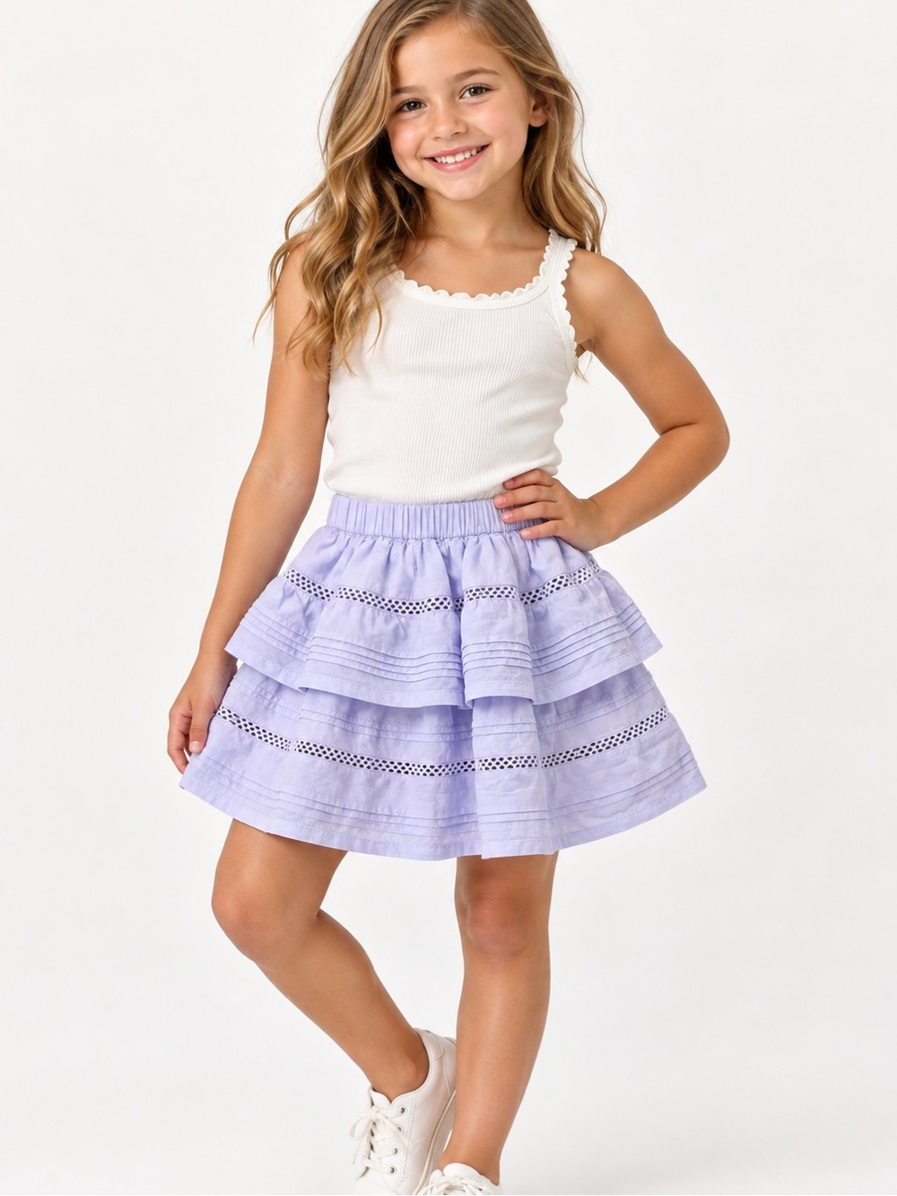 Crewcuts (J Crew) Lavender Tiered Eyelet Skirt for Girls Size M (0043)